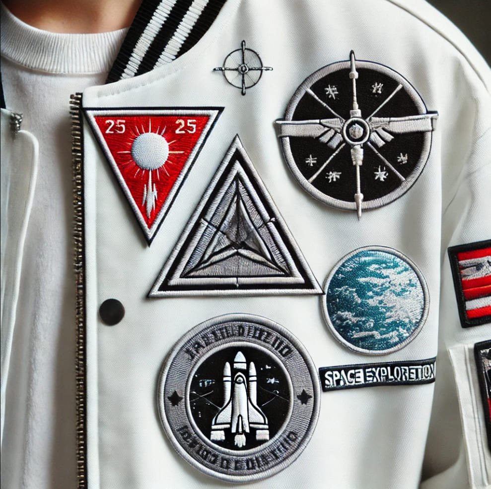 space exploration patches on jacket