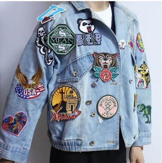 patches in denim jacket