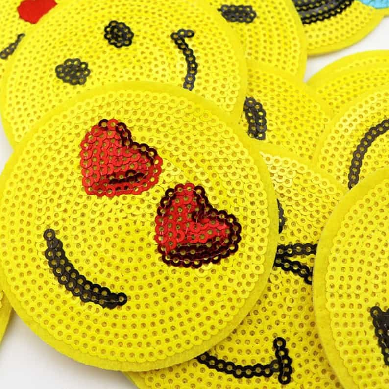 sequin patch smile face