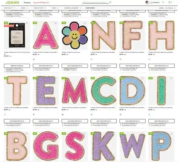 Joann chenille letter patch